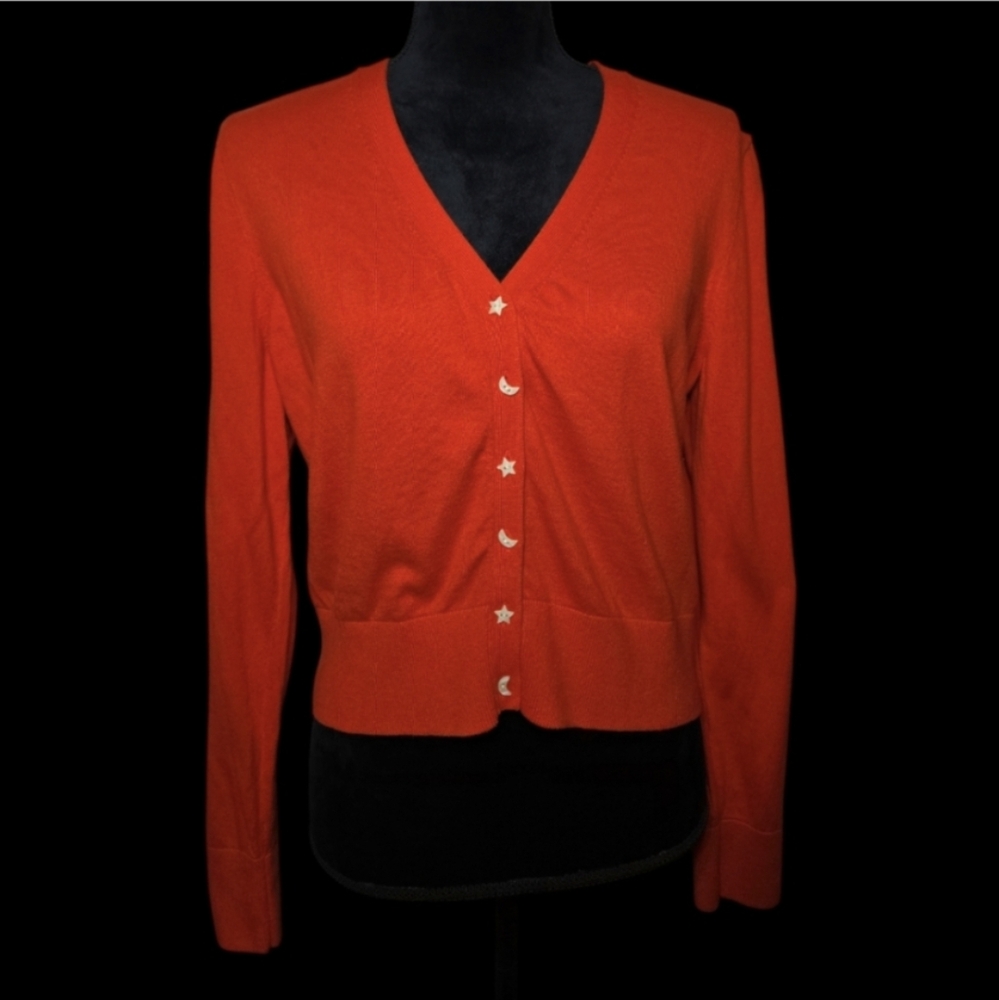 Alex Mill Red V-neck Cardigan with Star & Moon Buttons Very Good Condition